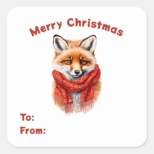 Cute Fox in a Red Scarf To & From Gift Vierkante Sticker (Voorkant)