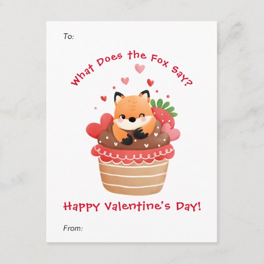 Cute Fox in Cupcake Aangepaste Kinder Valentijnsda Feestdagenkaart (Voorkant)