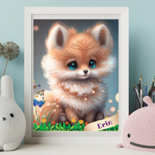 Cute Fox in de tuin van bloemen gepersonaliseerde  Poster