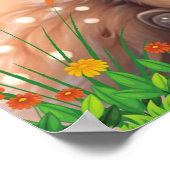 Cute Fox in de tuin van bloemen gepersonaliseerde  Poster (Hoek)