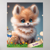 Cute Fox in de tuin van bloemen gepersonaliseerde  Poster (Voorkant)