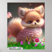 Cute Fox in de tuin van roze bloemen Aangepast Poster (Voorkant)