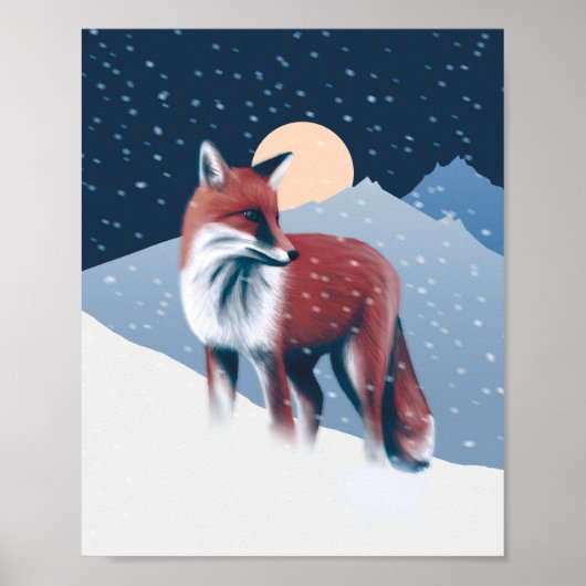 Cute Fox in de wintersneeuwillustratie Poster (Voorkant)