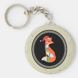 Cute Fox in kerstPet in een zwarte cirkel Sleutelhanger