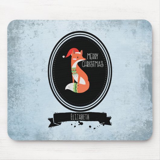 Cute Fox in kerstPet in een zwarte ovaal Muismat (Voorkant)