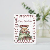 Cute Fox In Santa's Sack of Presents Feestdagenkaart (Staand voorkant)