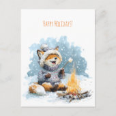 Cute fox in warm sweater roasting marshmallows,  feestdagenkaart (Voorkant)