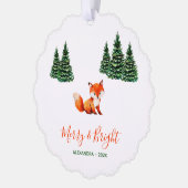 Cute Fox in Winter Woodland Merry and Bright Photo Ornament Kaart (Links)