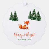 Cute Fox in Winter Woodland Merry and Bright Photo Ornament Kaart (Voorkant)