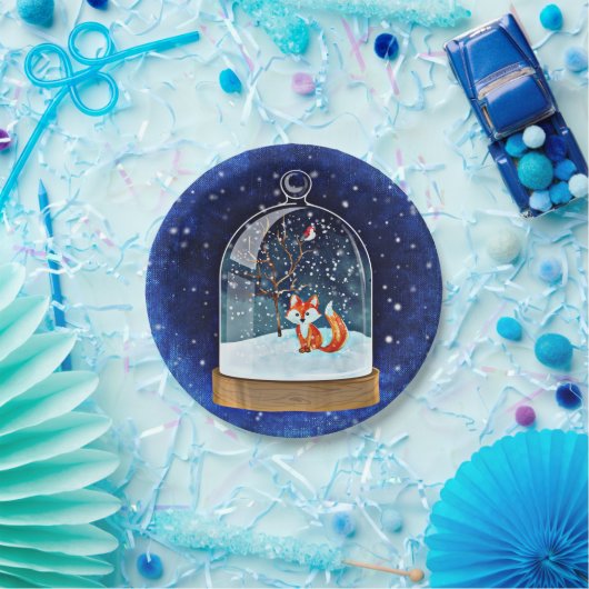 Cute fox inside a snow globe papieren bordje (Feest)