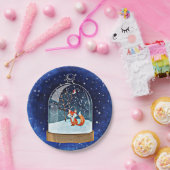 Cute fox inside a snow globe papieren bordje (Feest)