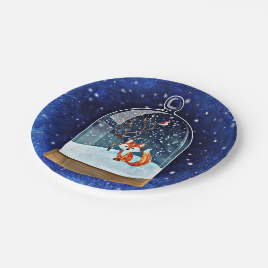 Cute fox inside a snow globe papieren bordje (Gekanteld)