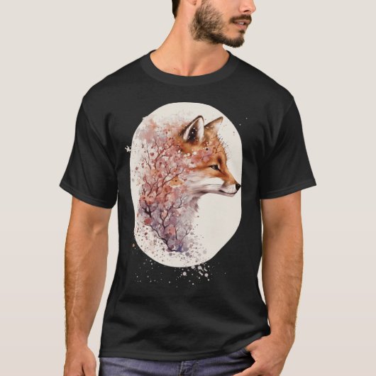 Cute Fox Japanese Cherry Blossom Sakura T-shirt (Voorkant)