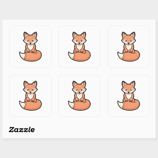 Cute Fox – Kawaii Illustration Vierkante Sticker (Vel)