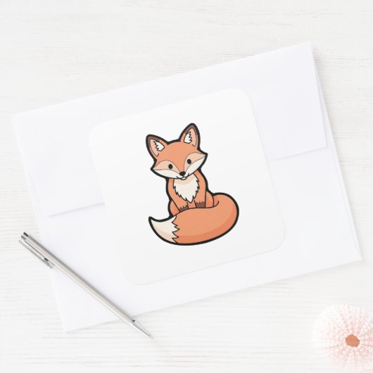 Cute Fox – Kawaii Illustration Vierkante Sticker (Envelop)
