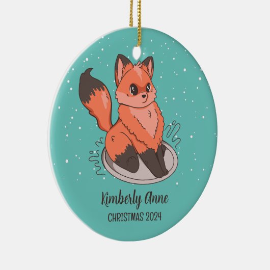 Cute Fox Kerstmis Snowy Winter Holiday Keramiek Keramisch Ornament (Rechts)