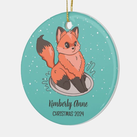 Cute Fox Kerstmis Snowy Winter Holiday Keramiek Keramisch Ornament (Links)