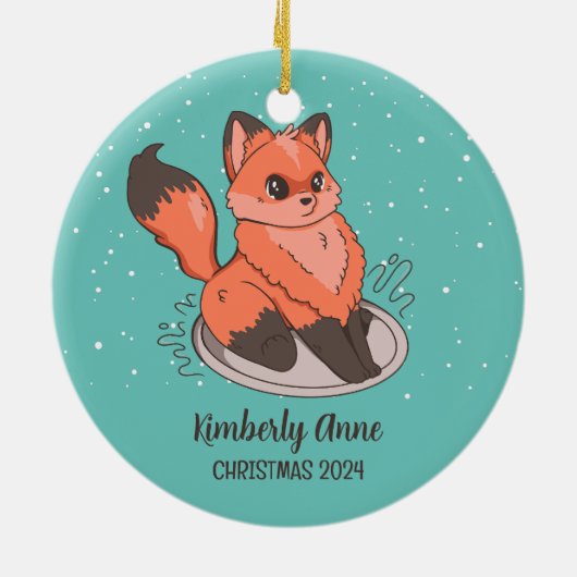 Cute Fox Kerstmis Snowy Winter Holiday Keramiek Keramisch Ornament (Achterkant)