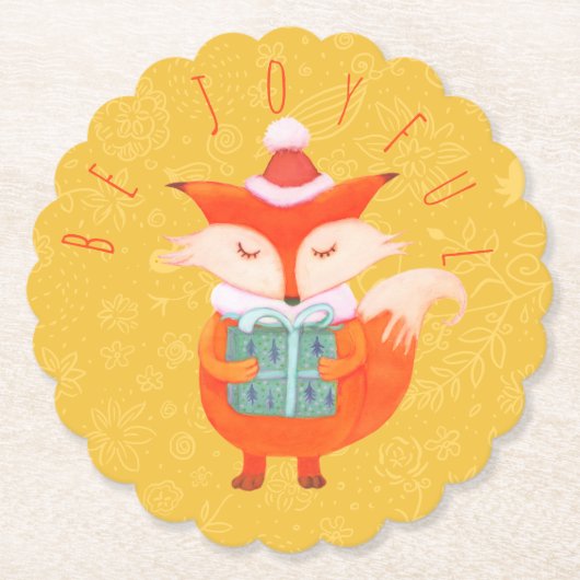Cute Fox-kerstpapieren Onderzetter (Voorkant)