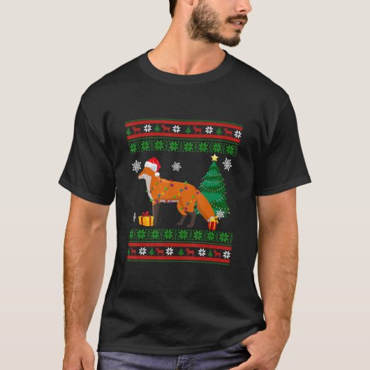 Cute Fox KerstSweater Decoration Santa Hat Xm T-shirt (Voorkant)