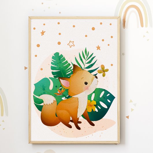 Cute Fox Kinder Room Poster Stars Nursery Print