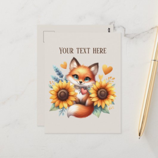 Cute fox lovers customizable briefkaart (Voorkant / Achterkant in situ)