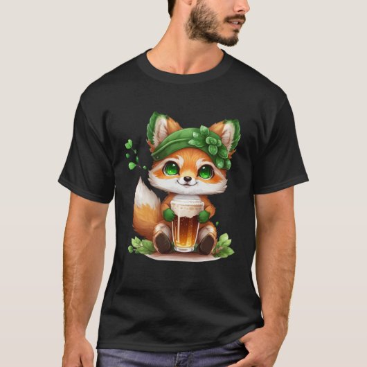 Cute Fox Loves Beer St Patrick s Day T-shirt (Voorkant)