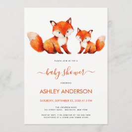 Cute Fox Mama and Baby Shower Red Watercolor  Kaart