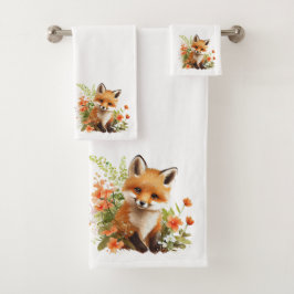 Cute Fox met bloemen Bad Handdoek