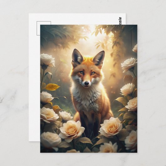 Cute Fox met bloemen Briefkaart (Voorkant / Achterkant)