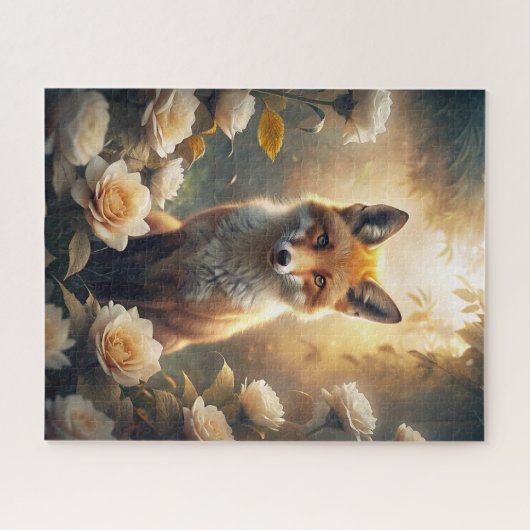 Cute Fox met bloemen Legpuzzel (Horizontaal)