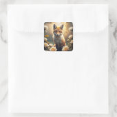 Cute Fox met bloemen Vierkante Sticker (Tas)