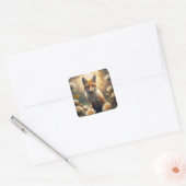 Cute Fox met bloemen Vierkante Sticker (Envelop)