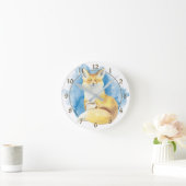 Cute Fox met Coffee Cup op Blue Ronde Klok (Huis)