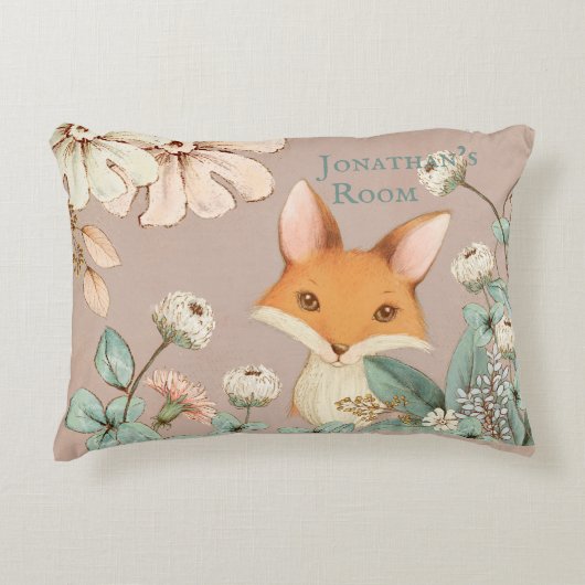 Cute Fox met Floral Wreath Script Nursery Accent Kussen (Voorkant)