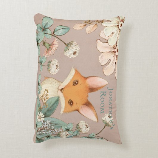 Cute Fox met Floral Wreath Script Nursery Accent Kussen (Achterkant (Verticaal))