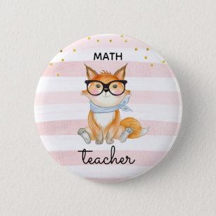 Cute Fox met Glasses Wiskunde Teacher Button