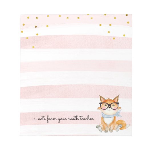 Cute Fox met Glasses Wiskunde Teacher Notitieblok (Voorkant)