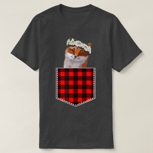 Cute Fox met zonnebloemen die uit de zak naar vore T-shirt (Design voorkant)
