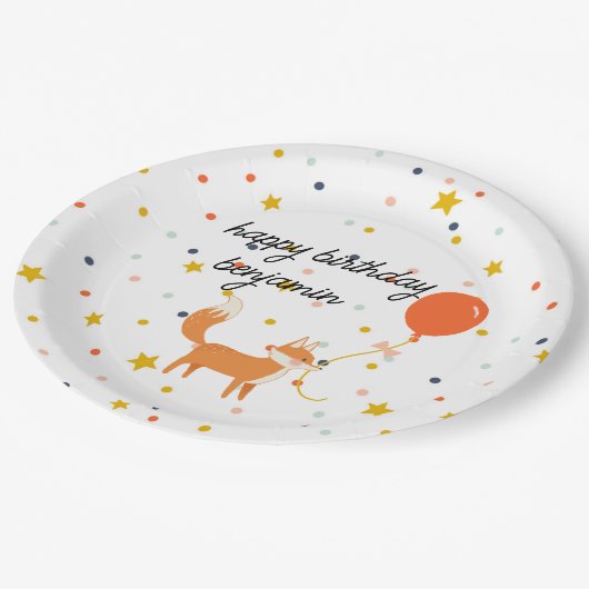Cute Fox Modern Children's Party Papieren Bordje (Gekanteld)