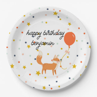 Cute Fox Modern Children's Party Papieren Bordje