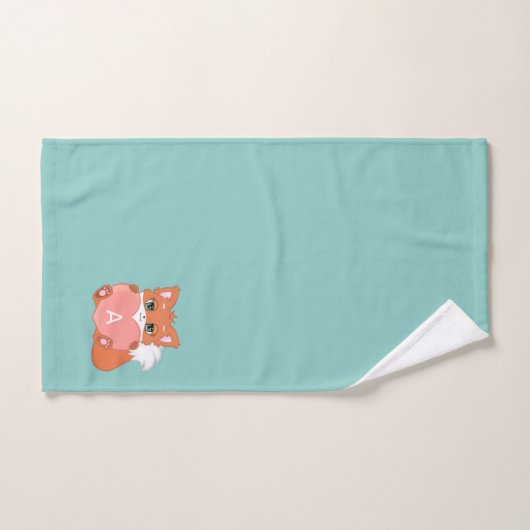 Cute Fox & Monogram op Light Blue Bad Handdoek (Handdoek)