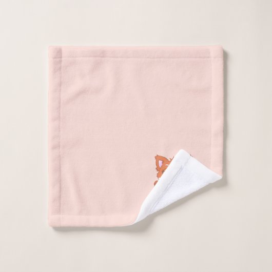 Cute Fox & Monogram op Light Coral Pink Bad Handdoek (Wasdoekje)