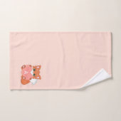 Cute Fox & Monogram op Light Coral Pink Bad Handdoek (Handdoek)