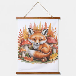 Cute fox mushrooms woodland hangend wandkleed