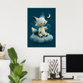 Cute Fox on Cloud Nursery Bedtime Poster (Thuiskantoor)