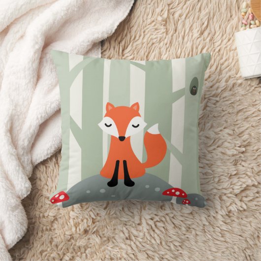 Cute fox op een rots in het bos kussen (Deken)