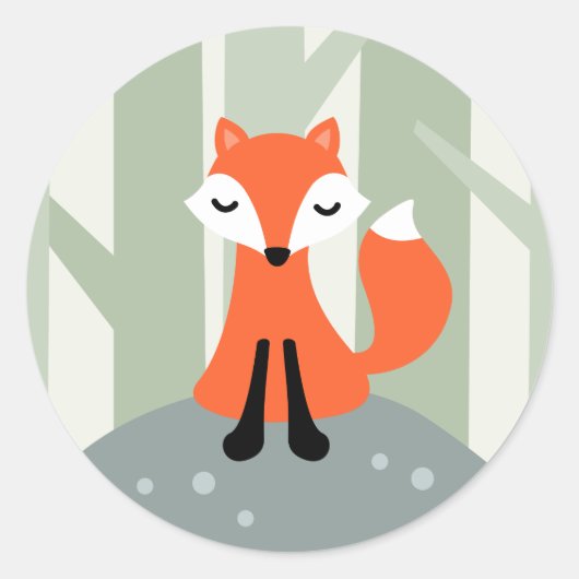 Cute fox op een rots in het bos ronde sticker (Voorkant)