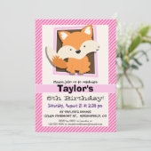 Cute Fox op roze & witte strepen Kaart (Staand voorkant)