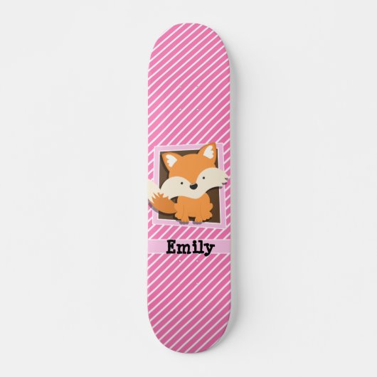 Cute Fox op roze & witte strepen Persoonlijk Skateboard (Voorkant)